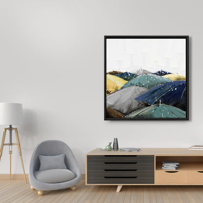 Toile encadrée bleue « Parapluies » - Décoration de chambre