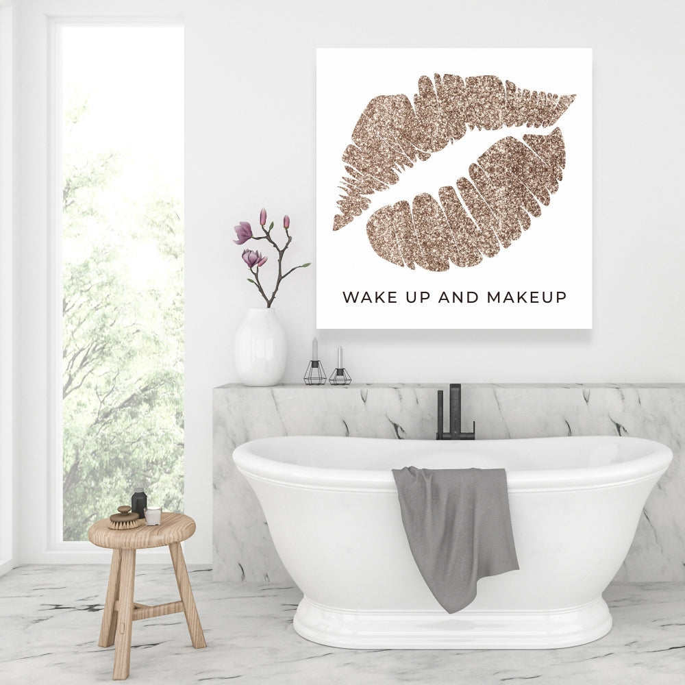 Wake Up and Makeup Retro Gold Canvas | Bedroom Home Decor