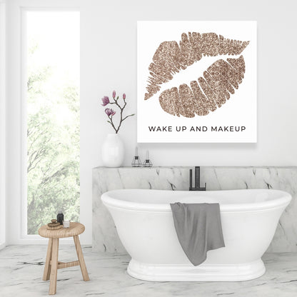 Wake Up and Makeup Retro Gold Canvas | Bedroom Home Decor