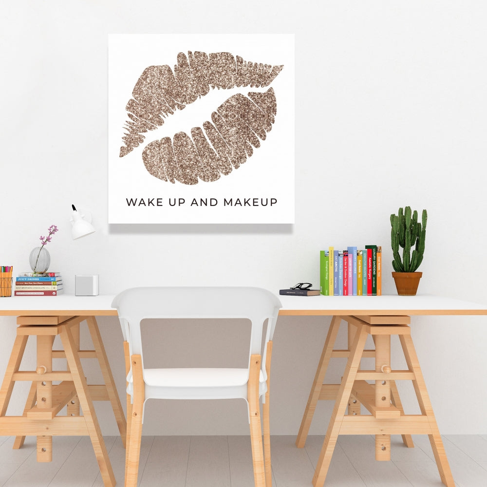 Wake Up and Makeup Retro Gold Canvas | Bedroom Home Decor