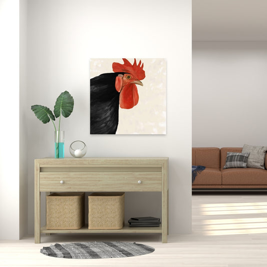 Black Hen Canvas | Farmhouse Animal Art for Home Decor