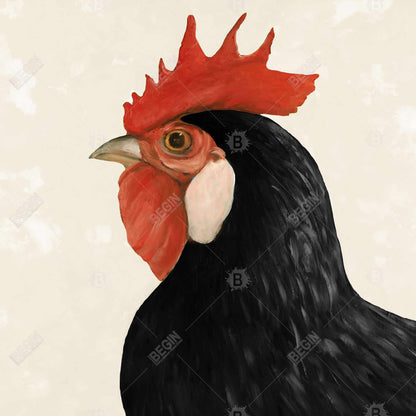 Magnifique toile encadrée représentant une poule noire | Décoration de cuisine avec animaux de la ferme