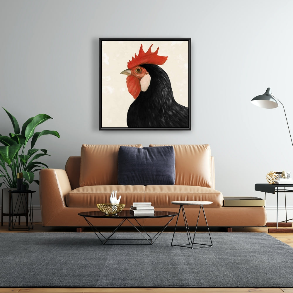 Magnifique toile encadrée représentant une poule noire | Décoration de cuisine avec animaux de la ferme
