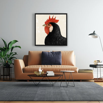 Magnifique toile encadrée représentant une poule noire | Décoration de cuisine avec animaux de la ferme
