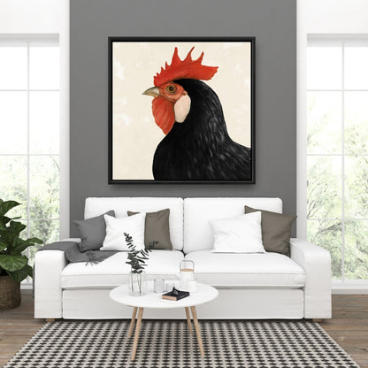 Magnifique toile encadrée représentant une poule noire | Décoration de cuisine avec animaux de la ferme