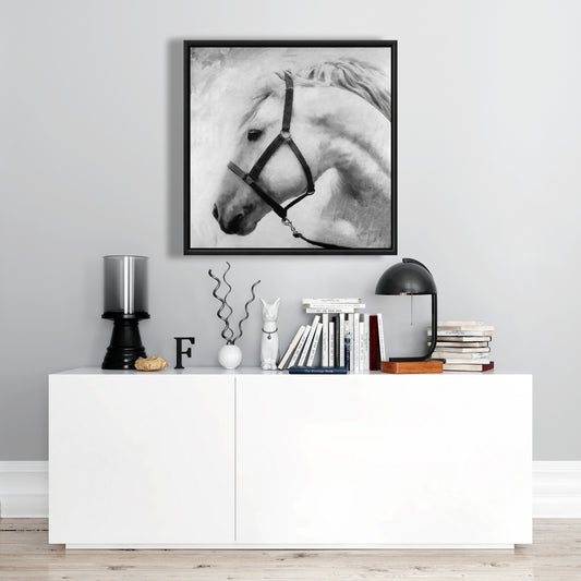 Toile monochrome représentant un cheval pour chambre à coucher – Décoration Darius le cheval