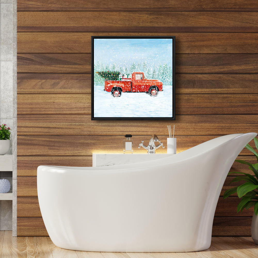 Toile Camion Sapin de Noël | Cadre bleu pour salon