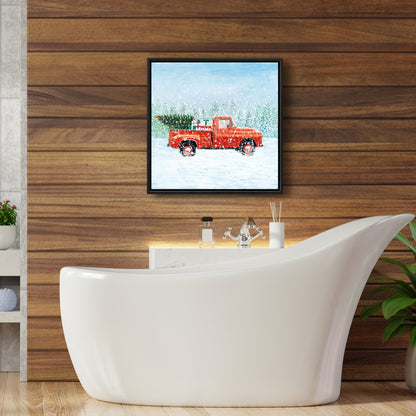 Toile Camion Sapin de Noël | Cadre bleu pour salon