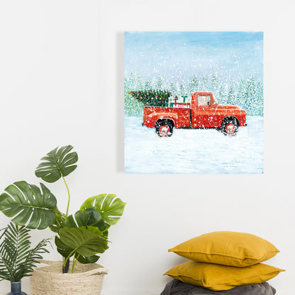Christmas Tree Truck Canvas | Blue Rustic Home Decor