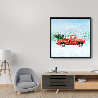 Toile Camion Sapin de Noël | Cadre bleu pour salon