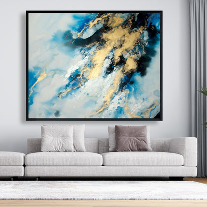 Blue Marble Modern Abstract Framed Canvas - Home Decor Art