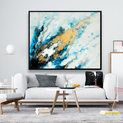 Blue and Gold Marble Canvas - Modern Framed Bedroom Decor