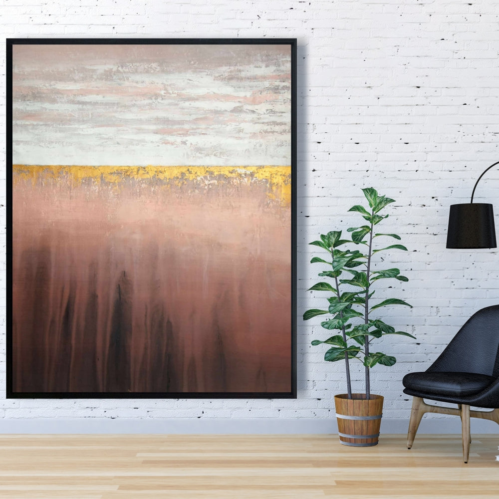 Toile encadrée « Formes de chambre à coucher » rose doré et blanc | Décoration d'intérieur