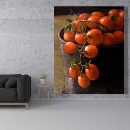 Contemporary Kitchen Art | Brown Canvas Bucket of Cherry Tomatoes