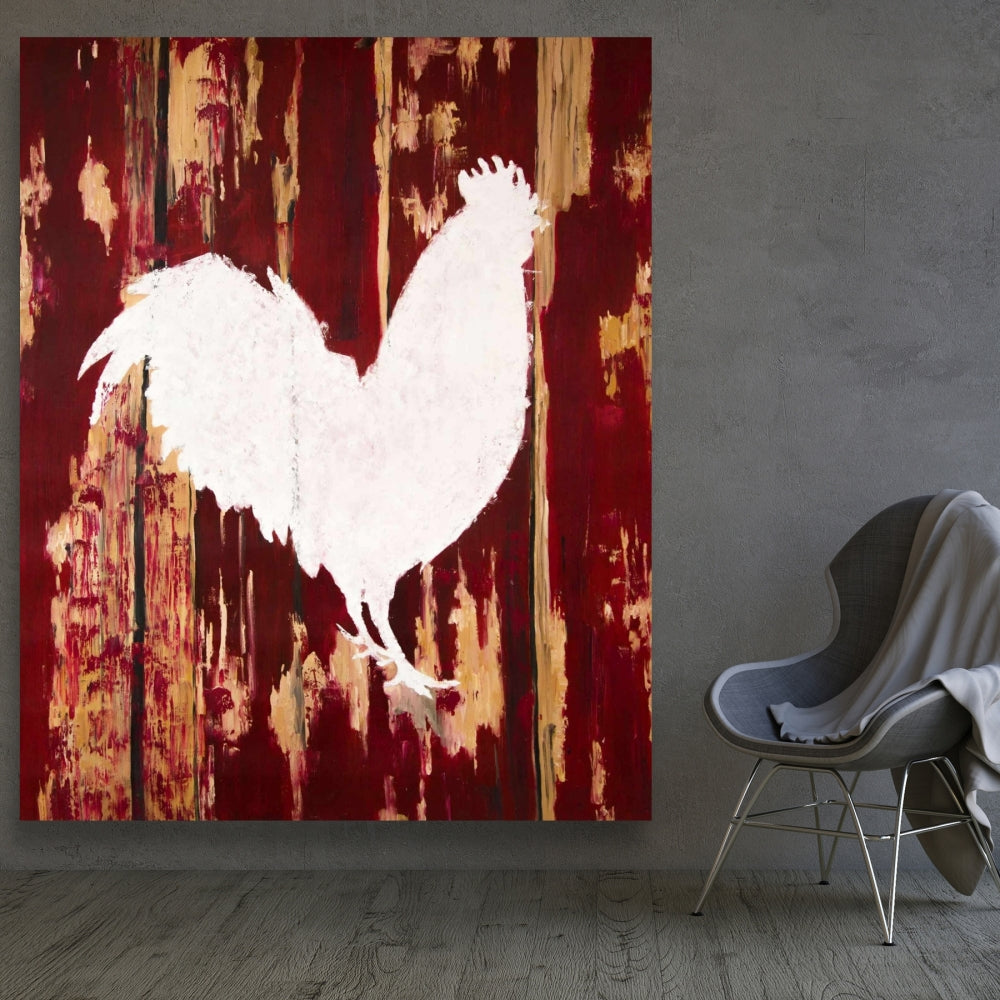White Rustic Kitchen Canvas - Rooster Silhouette Home Decor