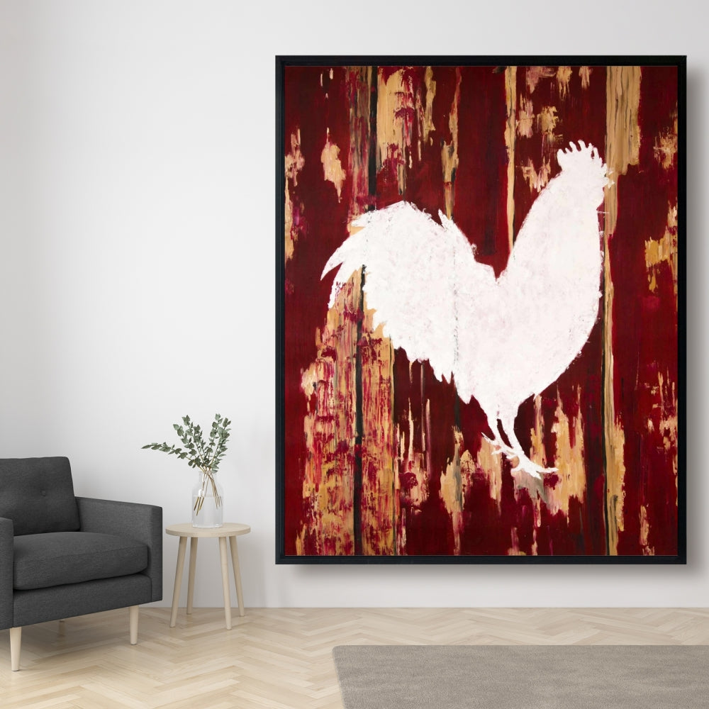 Rustic White Kitchen Canvas | Rooster Silhouette Wall Art