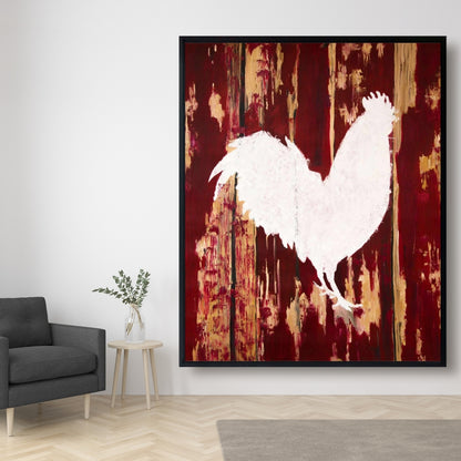 Rustic White Kitchen Canvas | Rooster Silhouette Wall Art