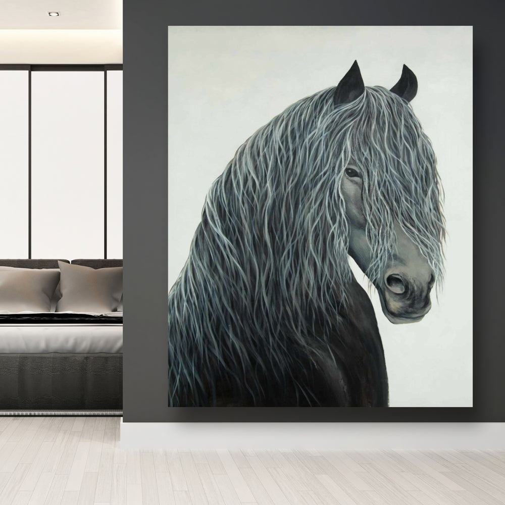 Wild Heart Horse Rustic Black Canvas | Bedroom Home Decor