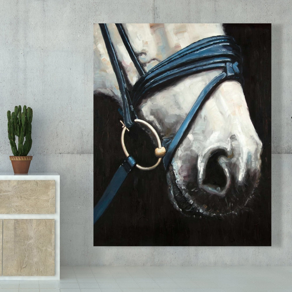 Horse with Harness Blue Canvas | Home Decor Bedroom Art