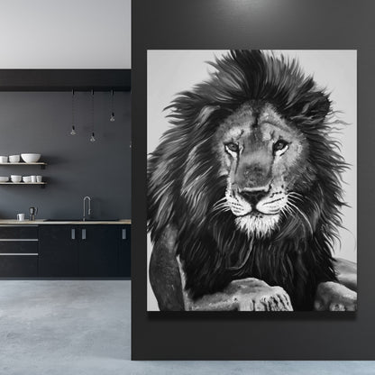 Lion King Monochrome Canvas | Feline Artwork for Home Decor