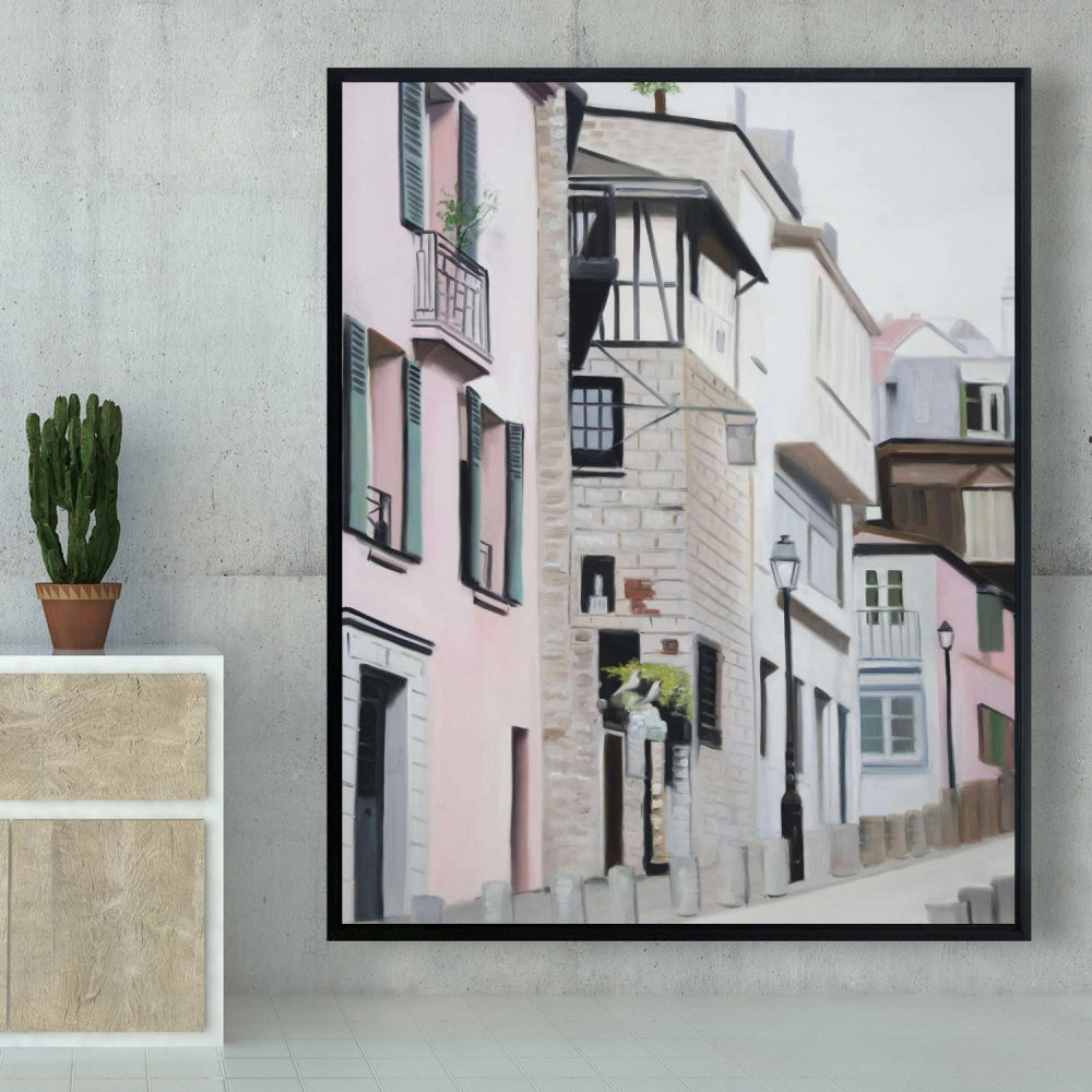 Brown Building Canvas - Street in Montmartre Paris Wall Art