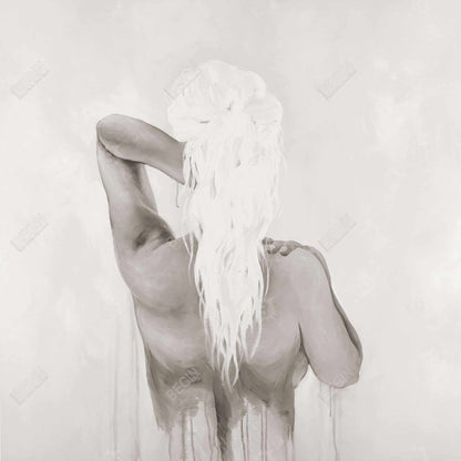 Belle femme rêveuse, toile beige sépia | Décoration d'intérieur