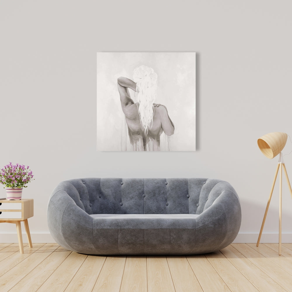 Belle femme rêveuse, toile beige sépia | Décoration d'intérieur