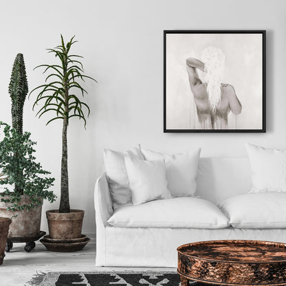 Modern Beige Living Room Canvas - Beautiful Dreamy Woman Decor