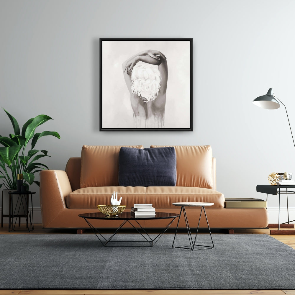 Toile figurative minimaliste sépia - Décor délicat et féminin