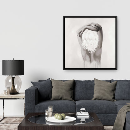 Toile figurative minimaliste sépia - Décor délicat et féminin