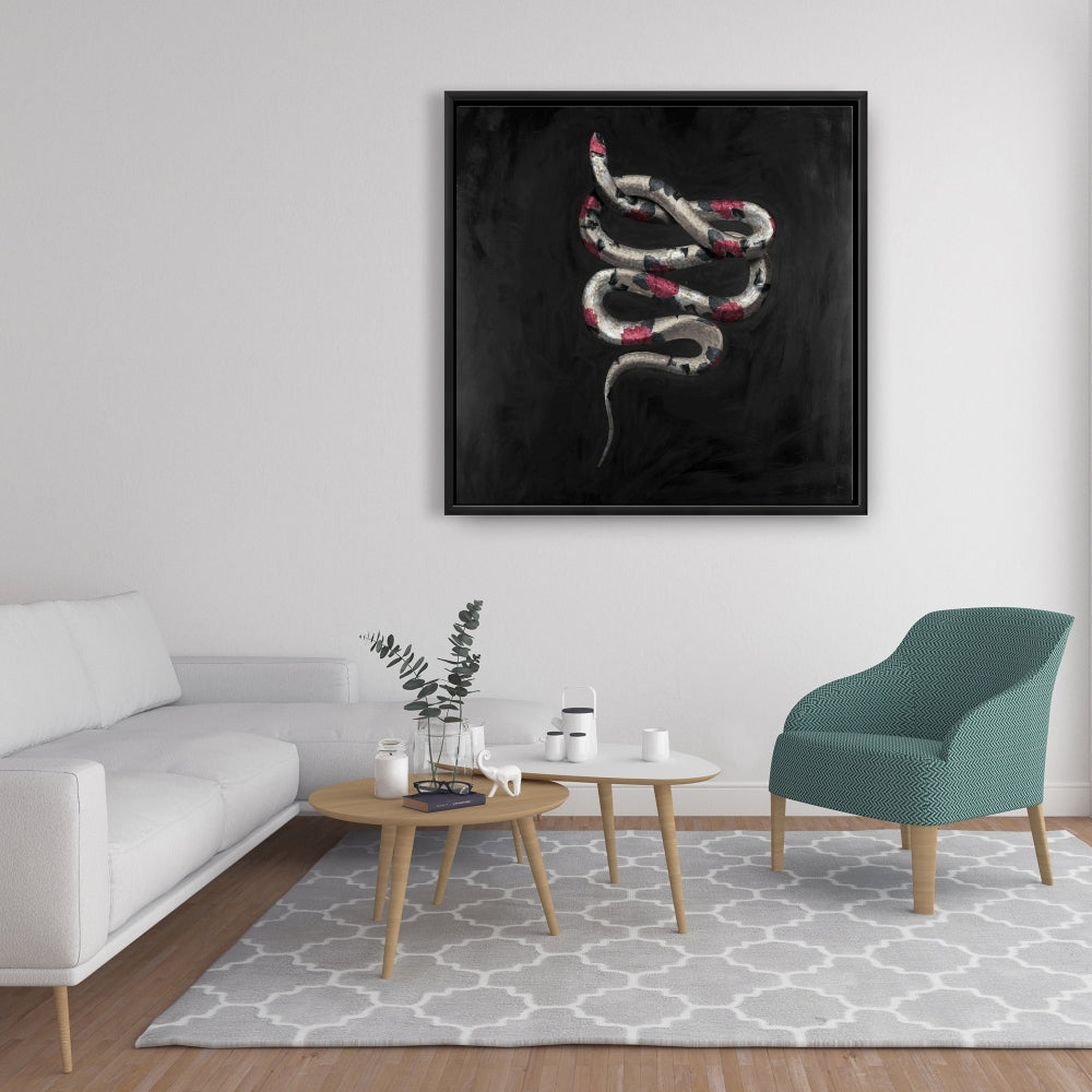 Toile « Fleurs de serpent » | Décoration murale encadrée avec feuilles et animaux