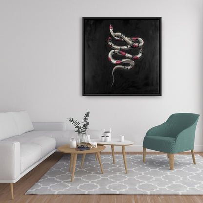 Toile « Fleurs de serpent » | Décoration murale encadrée avec feuilles et animaux