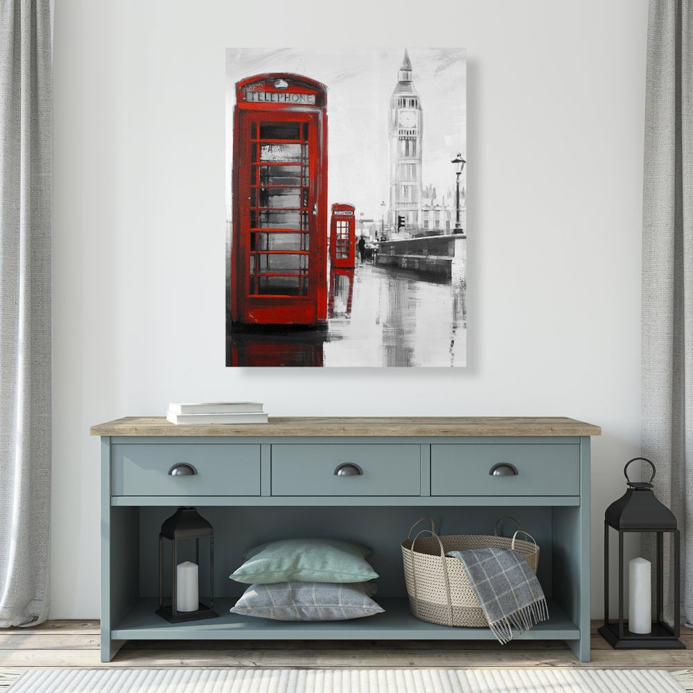 Red Phonebooth & Big Ben Gray Canvas - Bedroom Home Decor