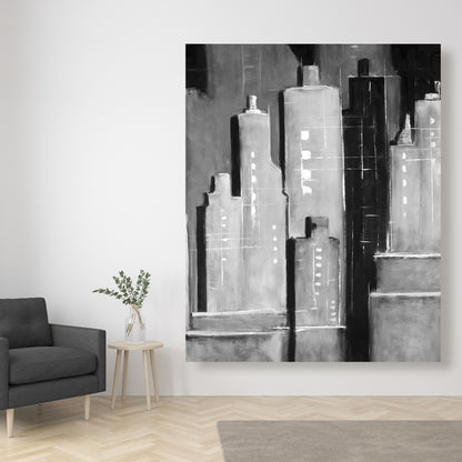 White Bedroom Canvas | Abstract Black & White Buildings Decor