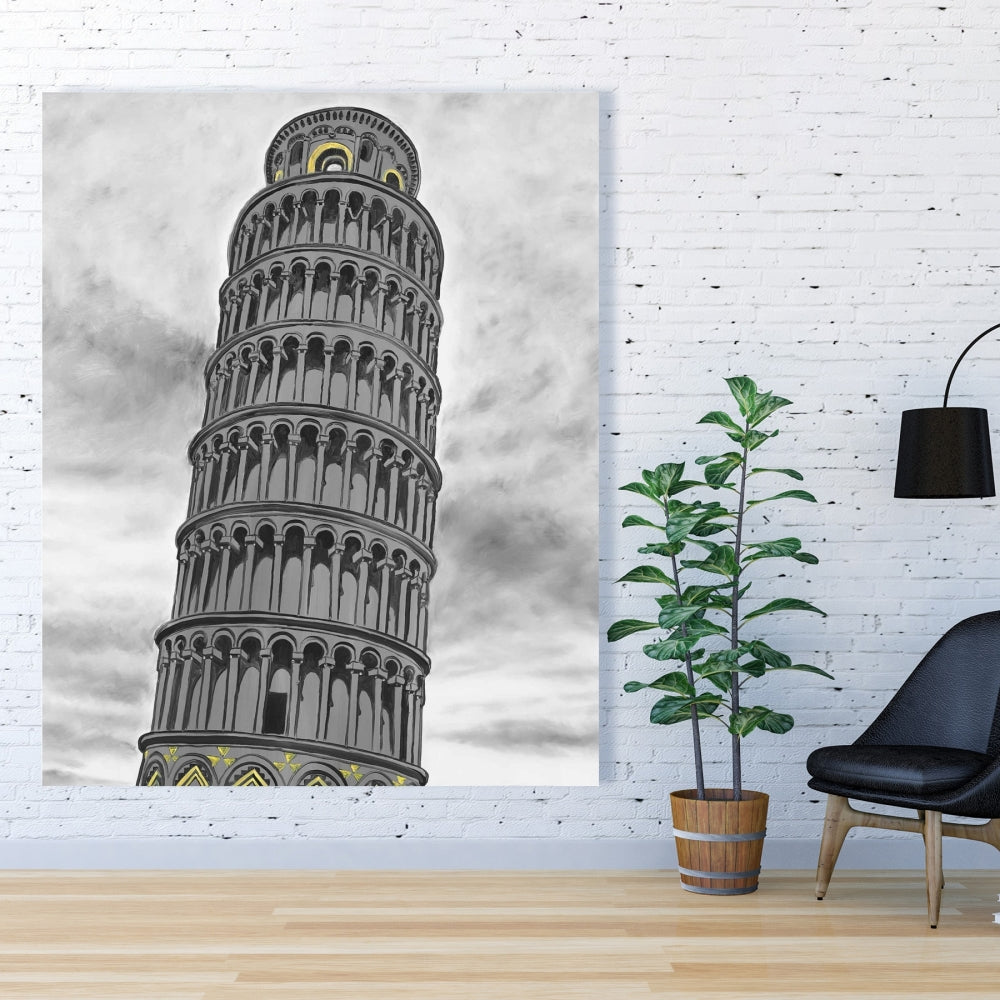 Tower of Pisa Canvas - Gray Wall Art Decor for Home