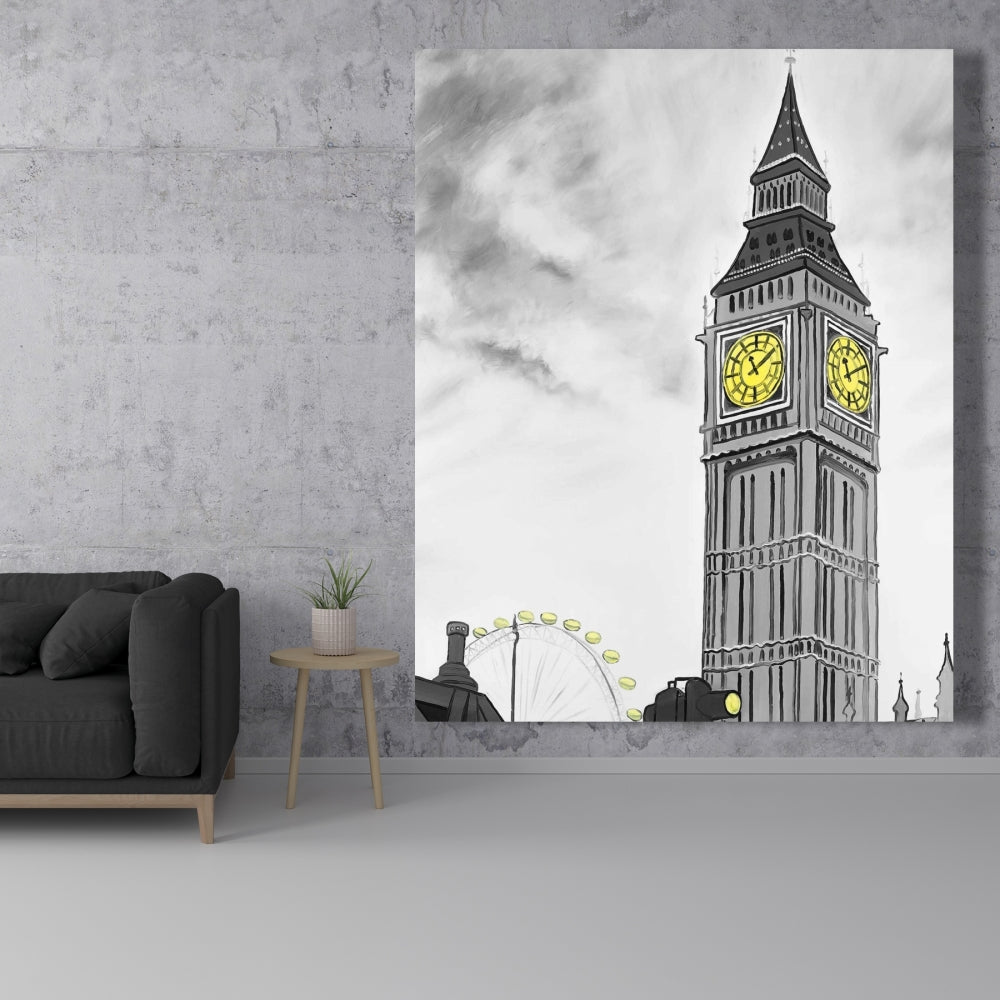Outline of Big Ben in London Canvas | Bedroom Wall Art Decor