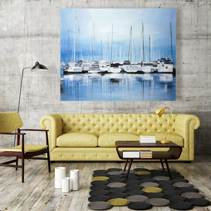 Boats at the Dock Blue Canvas - Boat Bedroom Home Decor
