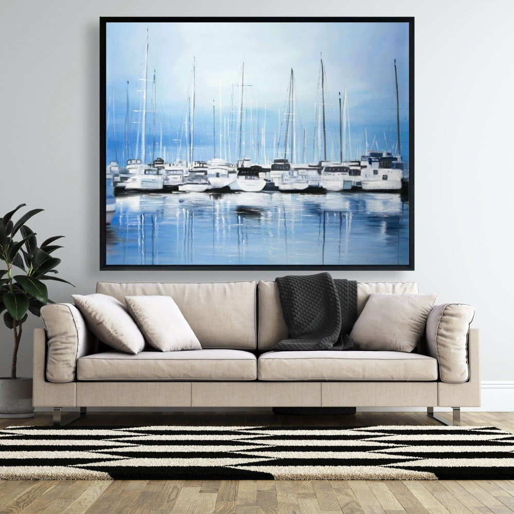 Boats at the Dock Canvas | Boat Blue Marine Home Decor