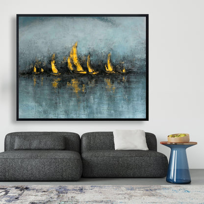 « Mettez les voiles » – Toile encadrée abstraite bleue contemporaine