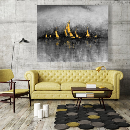 Modern Gold Sailboats Canvas - Boat Bedroom Wall Art Decor