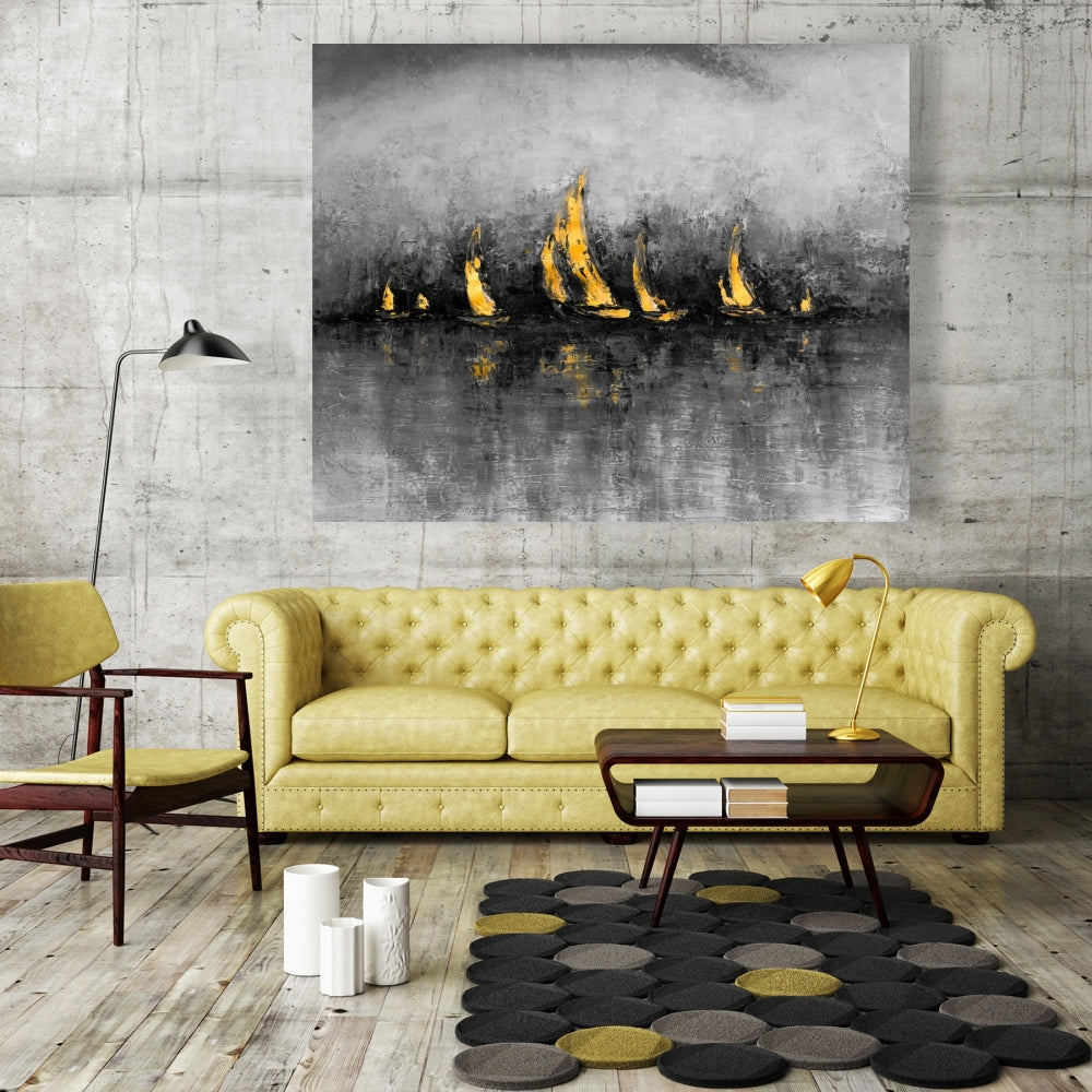 Modern Gold Sailboats Canvas - Boat Bedroom Wall Art Decor