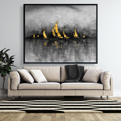 Toile de voiliers dorés | Décoration murale abstraite moderne pour chambre à coucher