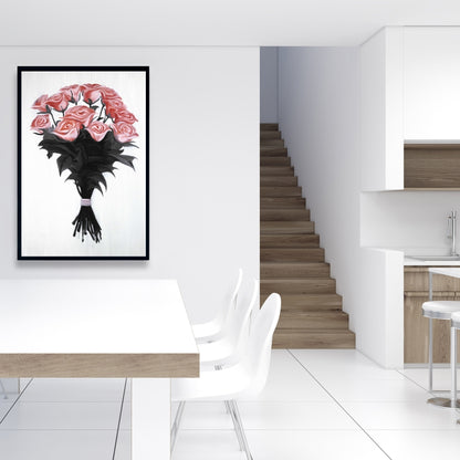 Bouquet of Coral Roses Canvas - Romantic Bedroom Wall Art