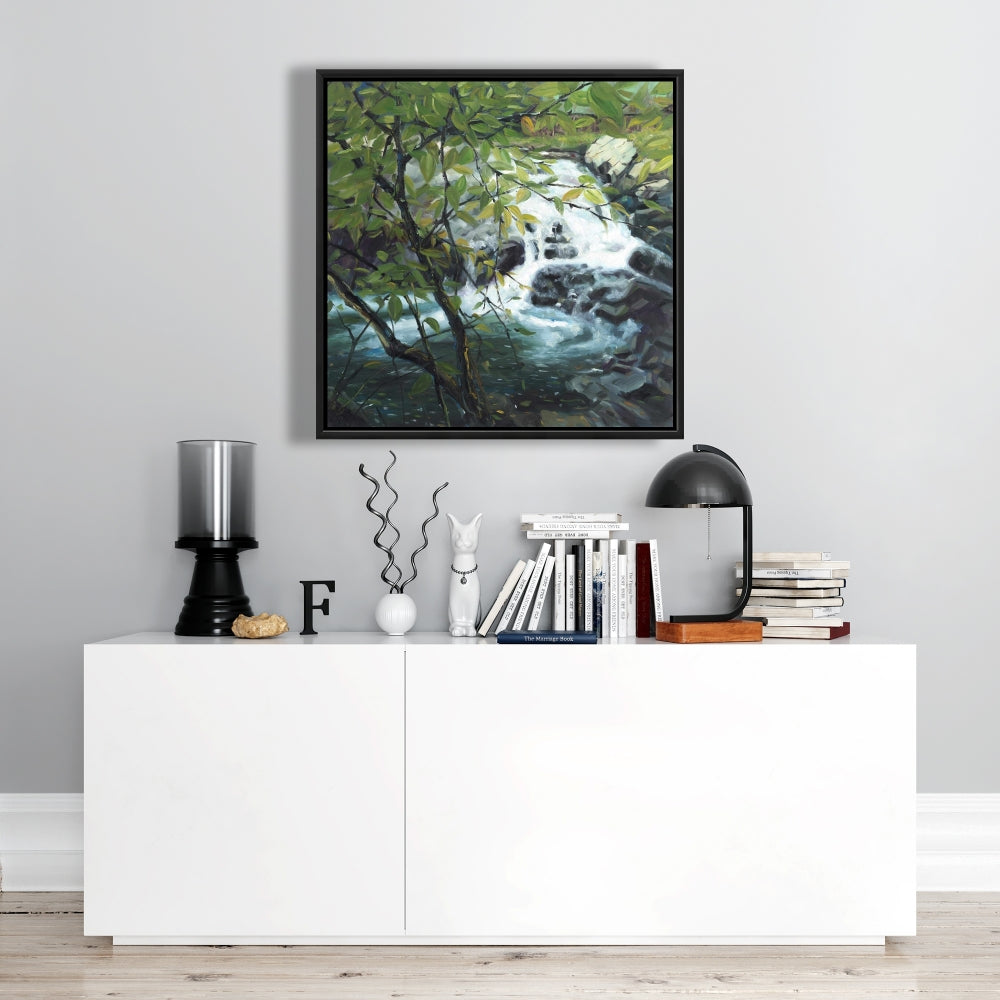 Peaceful Fall Bedroom Canvas - Gray Framed Wall Art Decor