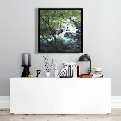 Peaceful Fall Bedroom Canvas - Gray Framed Wall Art Decor