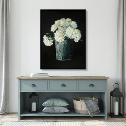 White Hydrangea Flowers Canvas Wall Art | Floral Home Decor