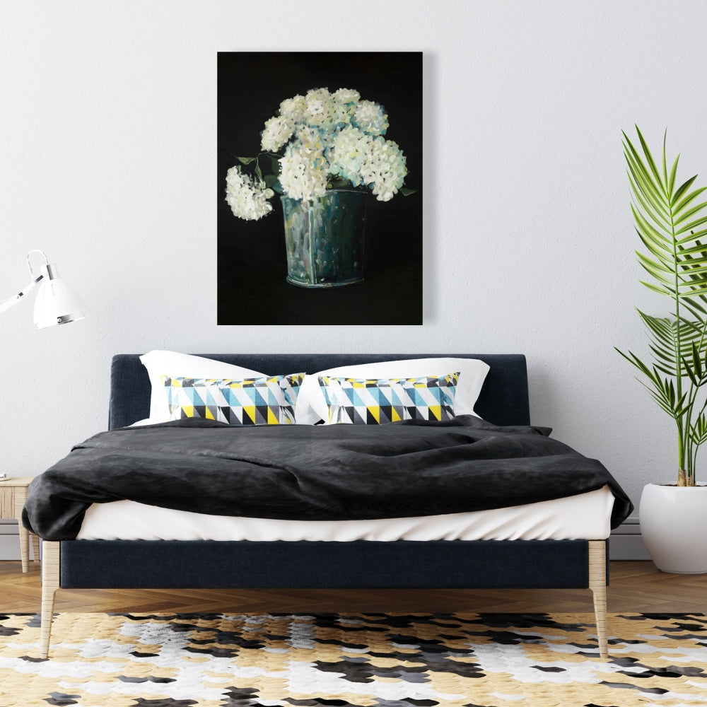 Toile Fleurs d'hortensia blanches | Décoration de chambre rustique noire