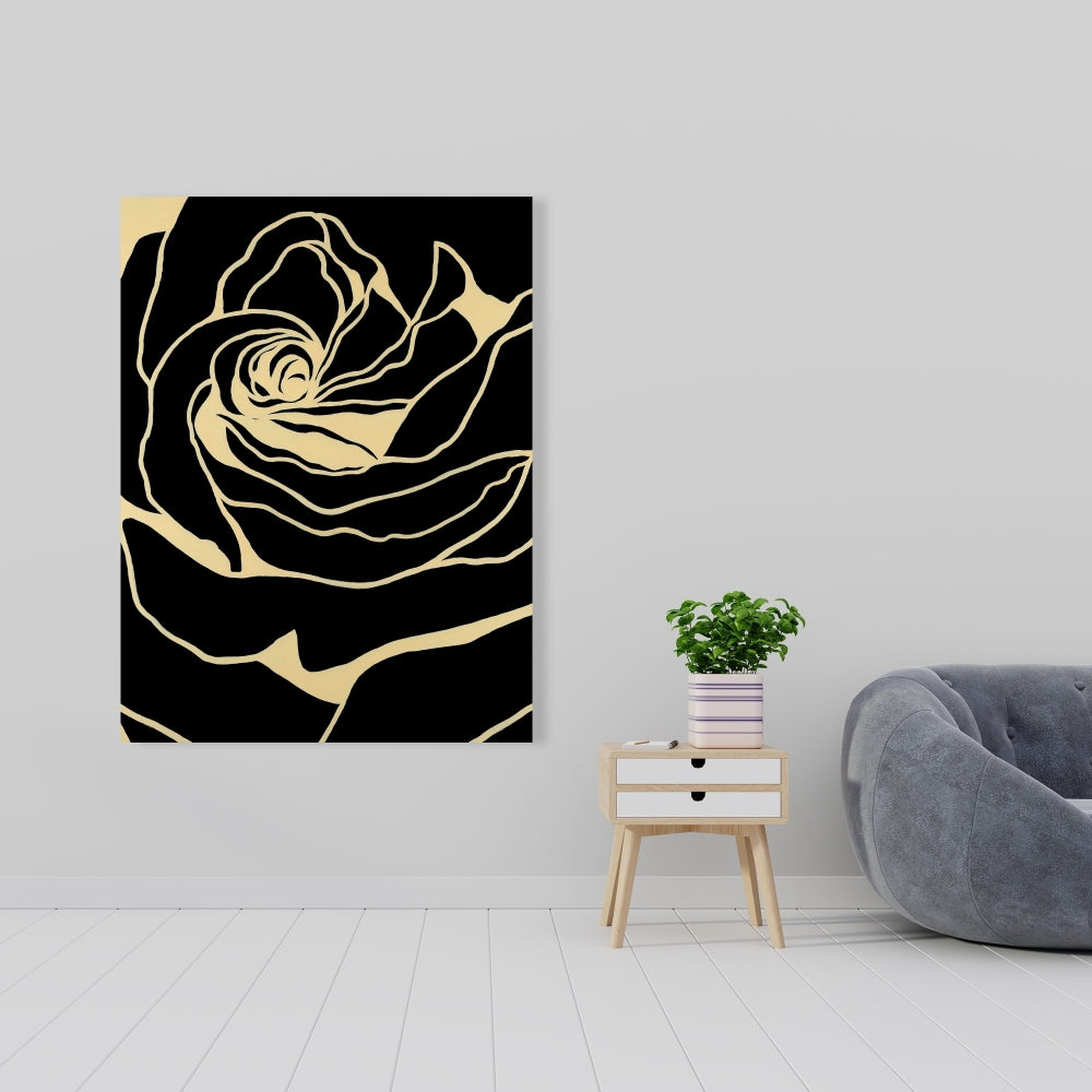 Silhouette of a Rose | Black Floral Canvas for Bedroom Decor