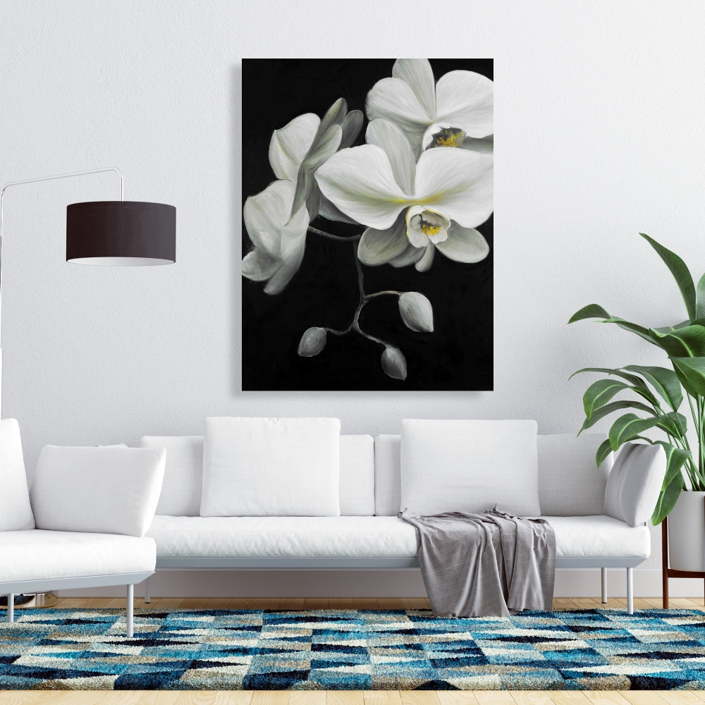 White Orchids Canvas Art - Romantic Floral Bedroom Decor