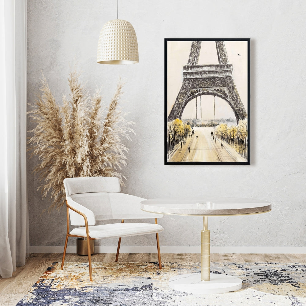 Toile Tour Eiffel avec oiseaux - Décoration murale grise pour chambre à coucher